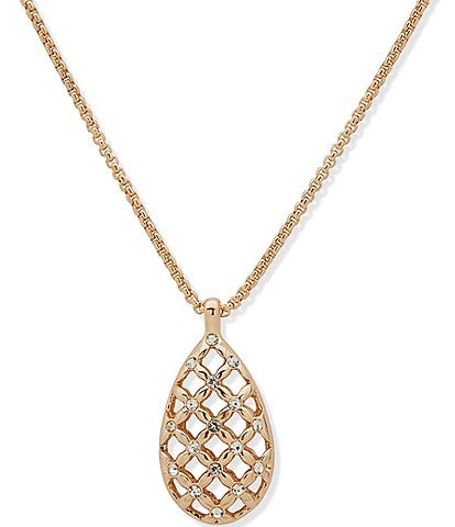 Anne Klein Gold Tone Crystal Mesh Short Pendant Necklace
