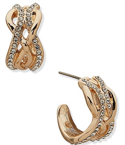Anne Klein Gold Tone Crystal Multirow Wave C Hoop Earrings