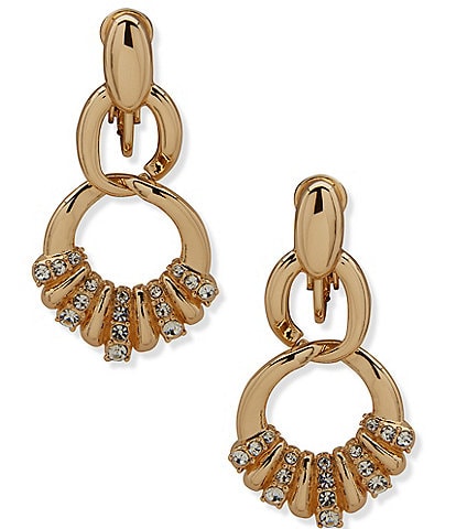 Anne Klein Gold Tone Crystal Open Link Drop Clip Drop Earrings