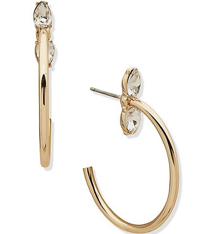 Anne Klein Gold Tone Crystal Pear Stone C Hoop Earrings