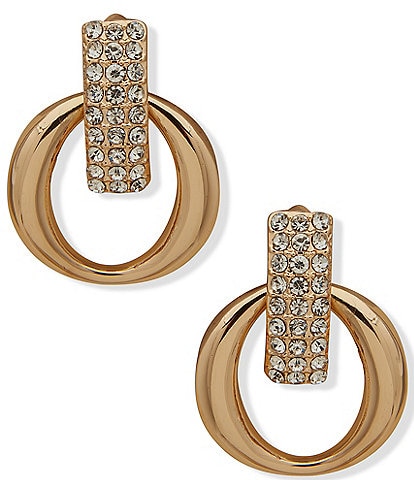 Anne Klein Gold Tone Crystal Round Drop Earrings