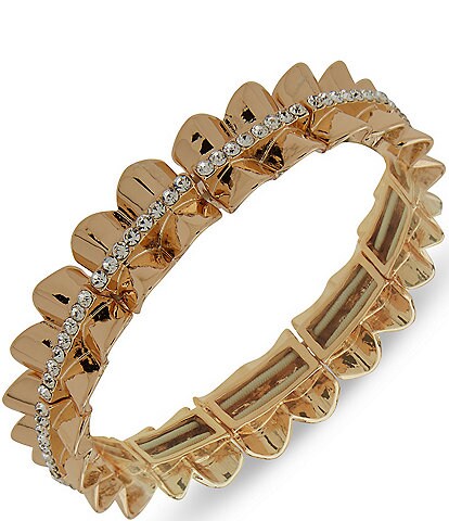 Anne Klein Gold Tone Crystal Scalloped Stretch Bracelet