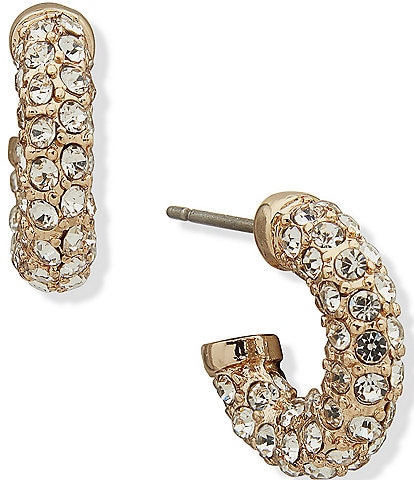 Anne Klein Gold Tone Crystal Stone Huggie Hoop Earrings