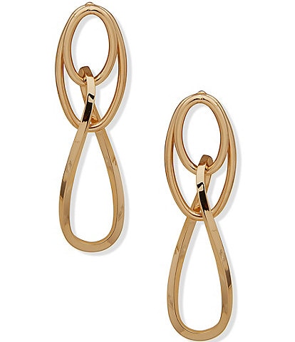 Anne Klein Gold Tone Double Hoop Drop Earrings