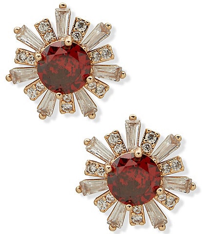 Anne Klein Gold Tone Floral Baguette Stone Button Stud Earrings