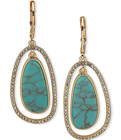 Anne Klein Gold Tone Genuine Turquoise Crystal Orbital Earrings