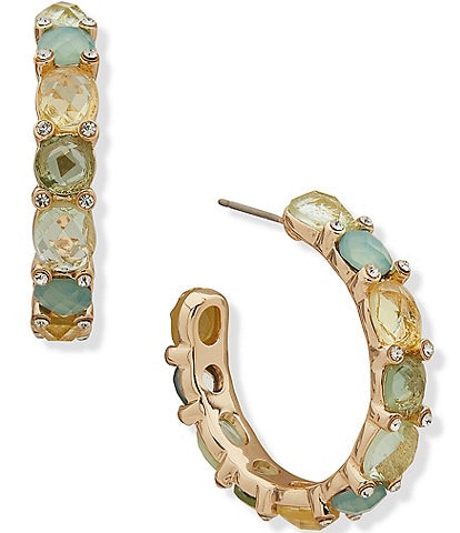 Anne Klein Gold Tone Green Multi Stone C Hoop Earrings