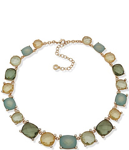 Anne Klein Gold Tone Green Multi Stone Collar Necklace
