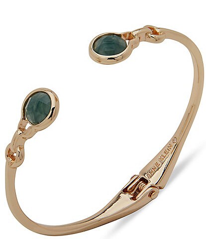 Anne Klein Gold Tone Green Stone Hinge Bracelet