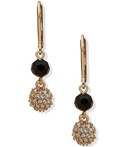 Anne Klein Gold Tone Jet Crystal Double Fireball Drop Earrings