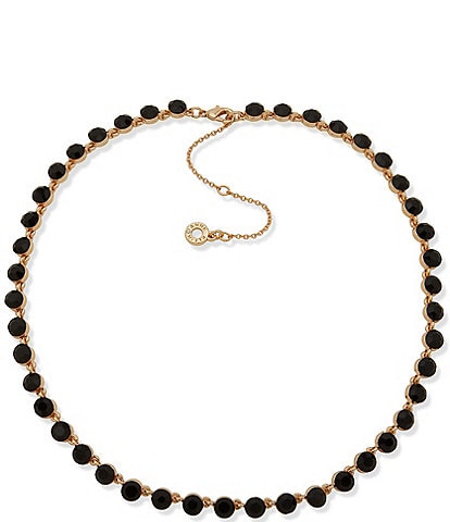 Anne Klein Gold Tone Jet Floating Black Stone Collar Necklace