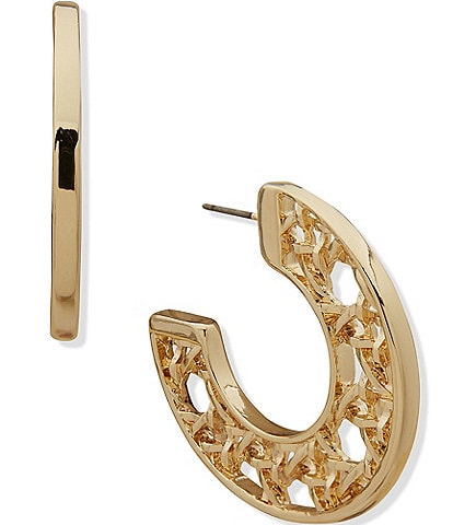 Anne Klein Gold Tone Lattice C Hoop Earrings