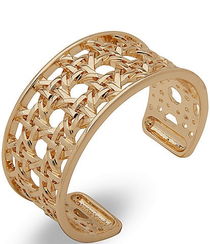 Anne Klein Gold Tone Lattice Textured Cuff Bracelet