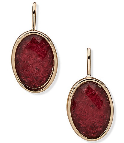 Anne Klein Gold Tone Light Burgundy Stone Drop Earrings