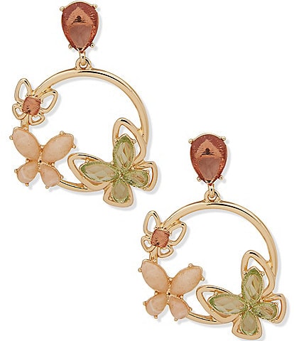 Anne Klein Crystal Gold Tone Multi Butterflies Drop Earrings