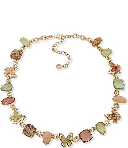 Anne Klein Gold Tone Multi Butterfly Motif Crystal Stone Collar Necklace