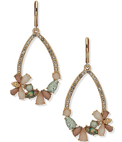 Anne Klein Gold Tone Multi Crystal Teardrop Bee Motif Orbital Drop Earrings