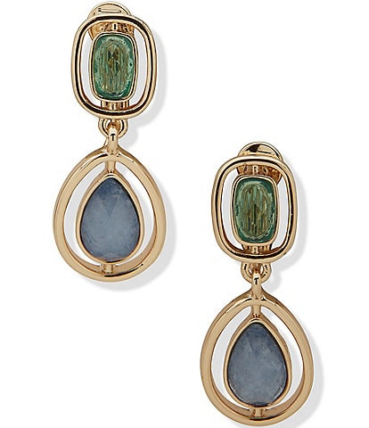 Anne Klein Gold Tone Multi Double Stone Clip Drop Earrings