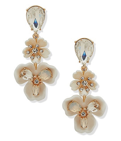 Anne Klein Gold Tone Multi Flower Linear Earrings