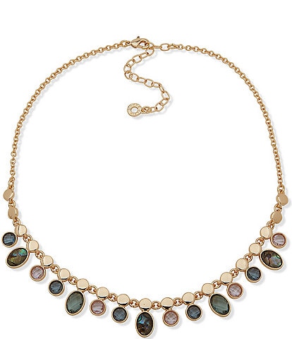 Anne Klein Gold Tone Multi Stone Frontal Necklace