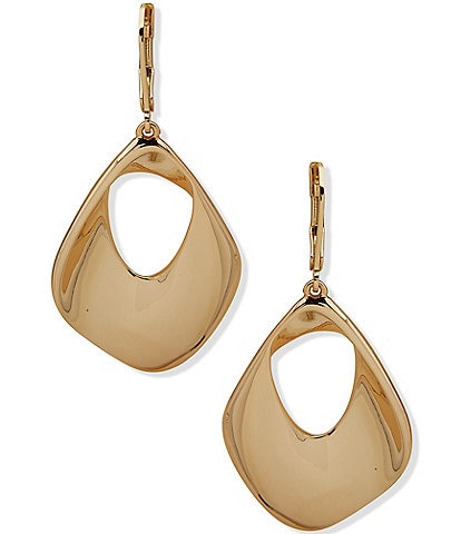 Anne Klein Gold Tone Open Organic Circle Drop Earrings