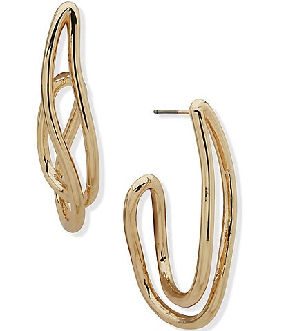 Anne Klein Gold Tone Open Twist C Hoop Earrings