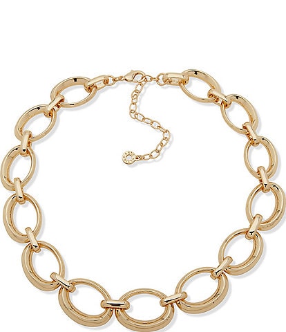 Anne Klein Gold Tone Oval Links Collar Necklace
