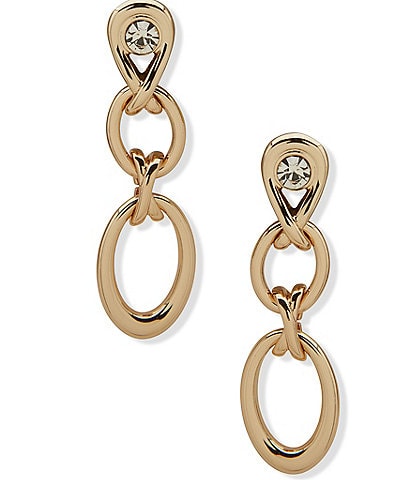 Anne Klein Gold Tone Oval Overlapping Linked Linear Earrings
