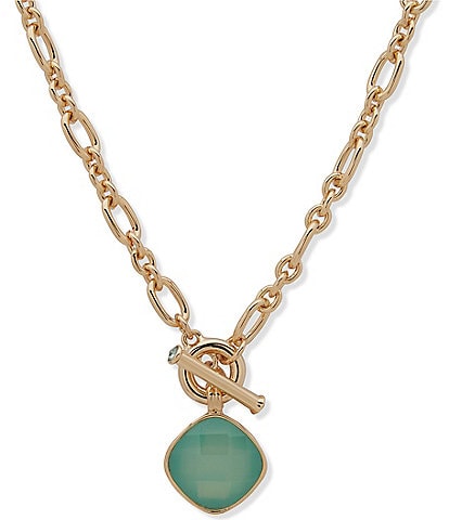 Anne Klein Gold Tone Pacific Opal Stone Short Pendant Necklace