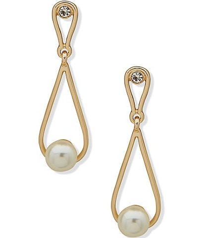 Anne Klein Gold Tone Pearl Crystal Drop Earrings