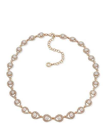 Anne Klein Gold Tone Pearl Crystal Pave Collar Necklace