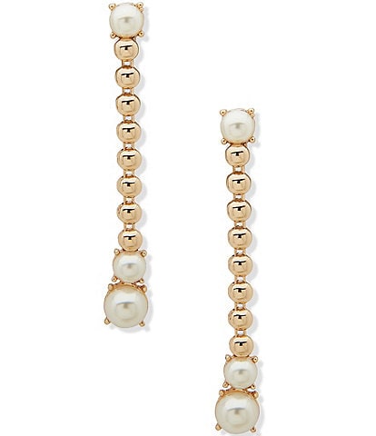 Anne Klein Gold Tone Pearl Domed Beaded Chain Linear Earrings