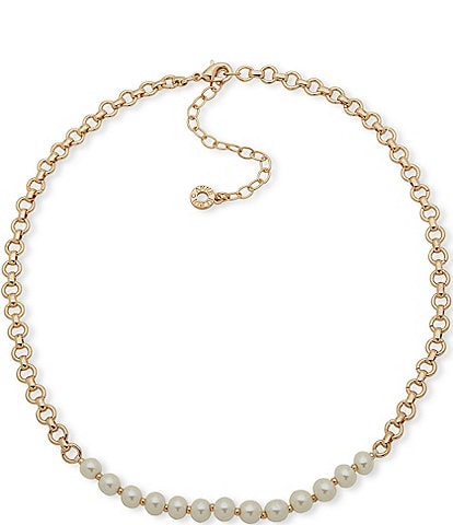 Anne Klein Gold Tone Pearl Frontal Collar Necklace