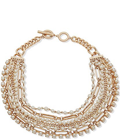 Anne Klein Gold Tone Pearl Link Multi Strand Necklace