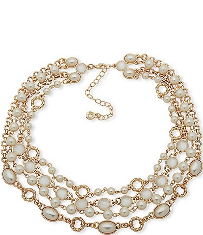 Anne Klein Gold Tone Pearl Mother Of Pearl Short Multi-Strand Necklace