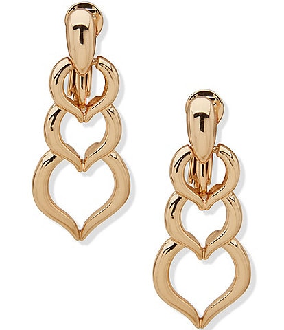 Anne Klein Gold Tone Pearl Shaped Stationed Clip Drop Earrings