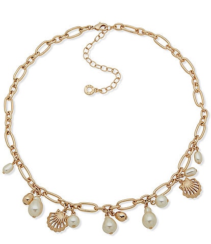 Anne Klein Gold Tone Pearl Shell Pearl Shaky Frontal Collar Necklace