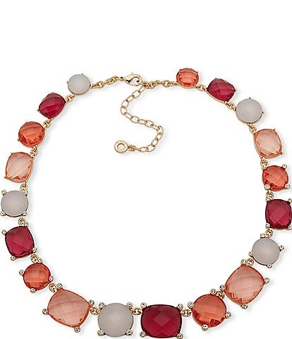 Anne Klein Gold Tone Pink Multi Stone Crystal Collar Necklace