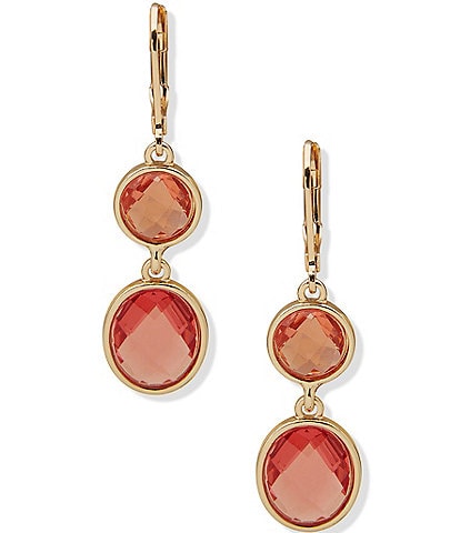 Anne Klein Gold Tone Pink Multi Stone Double Drop Earrings