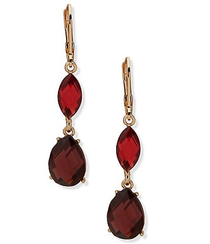 Anne Klein Gold Tone Red Stone Linear Earrings