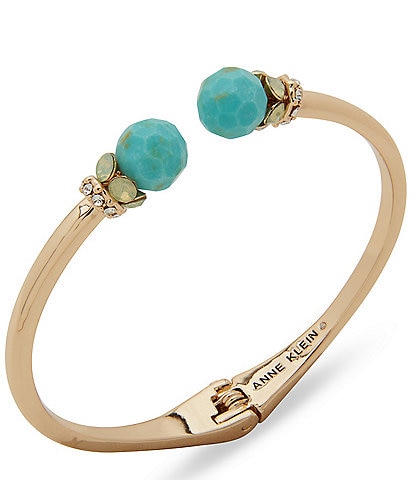 Anne Klein Gold Tone Seafoam Crystal Beaded Open Bangle Bracelet