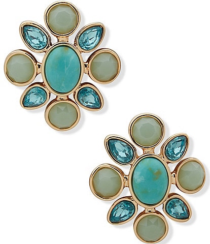 Anne Klein Gold Tone Seafoam Multi Cluster Stud Earrings