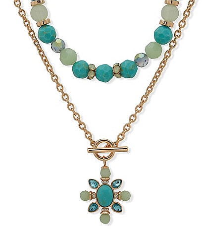 Anne Klein Gold Tone Seafoam Multi Crystal Short Pendant Necklace