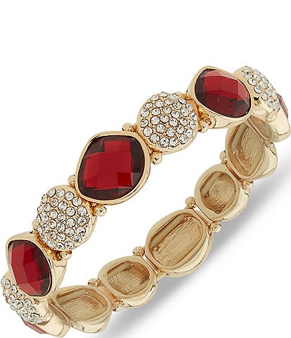 Anne Klein Gold Tone Siam Crystal Bezel Stone Stretch Bracelet