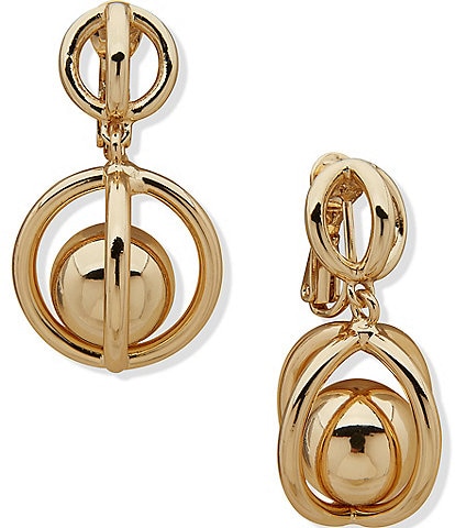 Anne Klein Gold Tone Sphere Clip Drop Earrings