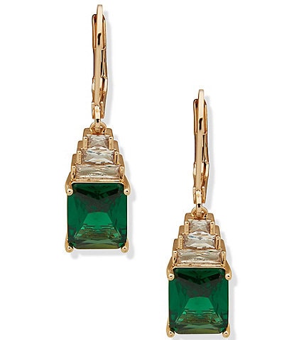 Anne Klein Gold Tone Square CZ Drop Earrings