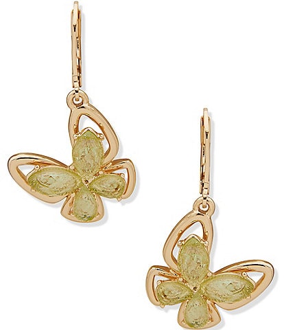 Anne Klein Crystal Gold Tone Stone Green Butterfly Motif Drop Earrings