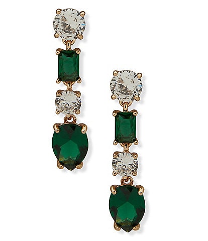 Anne Klein Gold Tone Stone Pear Linear Earrings