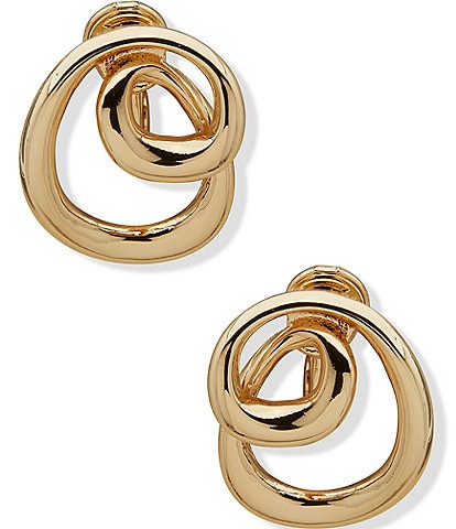 Anne Klein Gold Tone Swirl Button Clip Earrings