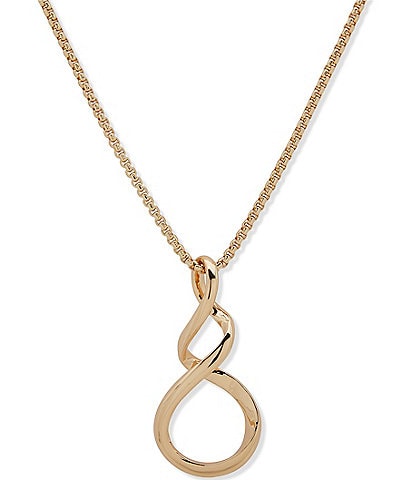 Anne Klein Gold Tone Swirl Long Pendant Necklace